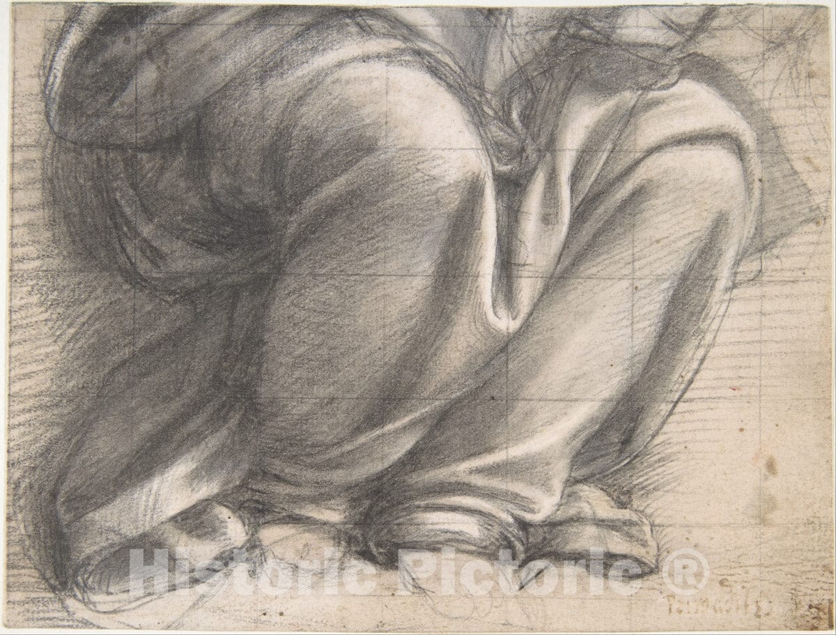 Art Print : Fra Bartolomeo (Bartolomeo di Paolo del Fattorino) - Study of Drapery Over The Knees of a Seated Figure. : Vintage Wall Art