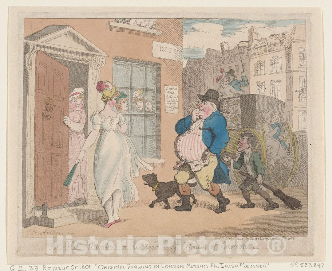 Art Print : Thomas Rowlandson - an Old Member on his Road to The House of Commons 1 : Vintage Wall Art