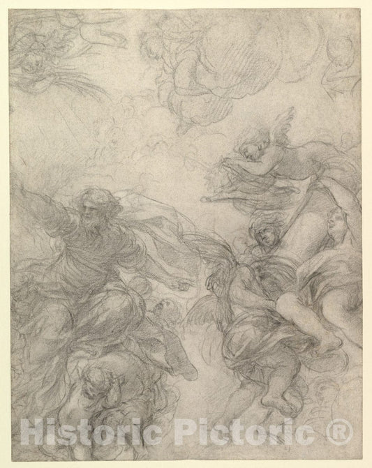 Art Print : Pietro da Cortona (Pietro Berrettini) - God The Father with Angels Holding Symbols of The Passion : Vintage Wall Art