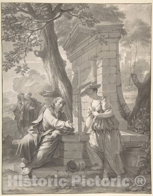 Art Print : Nicholas Verkolje - Christ and The Woman of Samaria : Vintage Wall Art