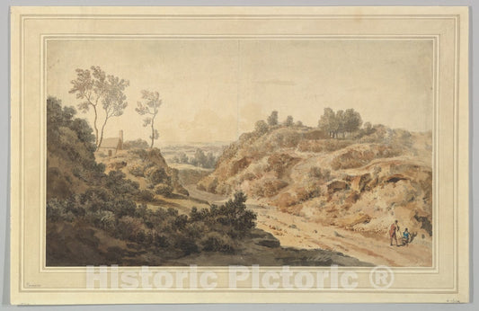 Art Print : William Taverner - Hilly Landscape with Two Figures on a Road : Vintage Wall Art