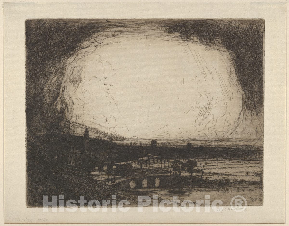 Art Print : Sir David Young Cameron - Two Bridges : Vintage Wall Art