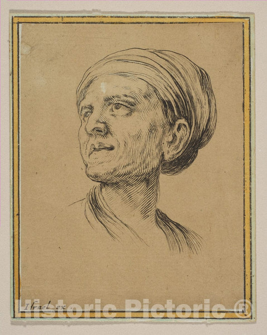 Art Print : Stefano Della Bella - Head of a Woman in Three Quarter View, from 'Various Heads and Figures' (Diverses tétes et Figures) : Vintage Wall Art