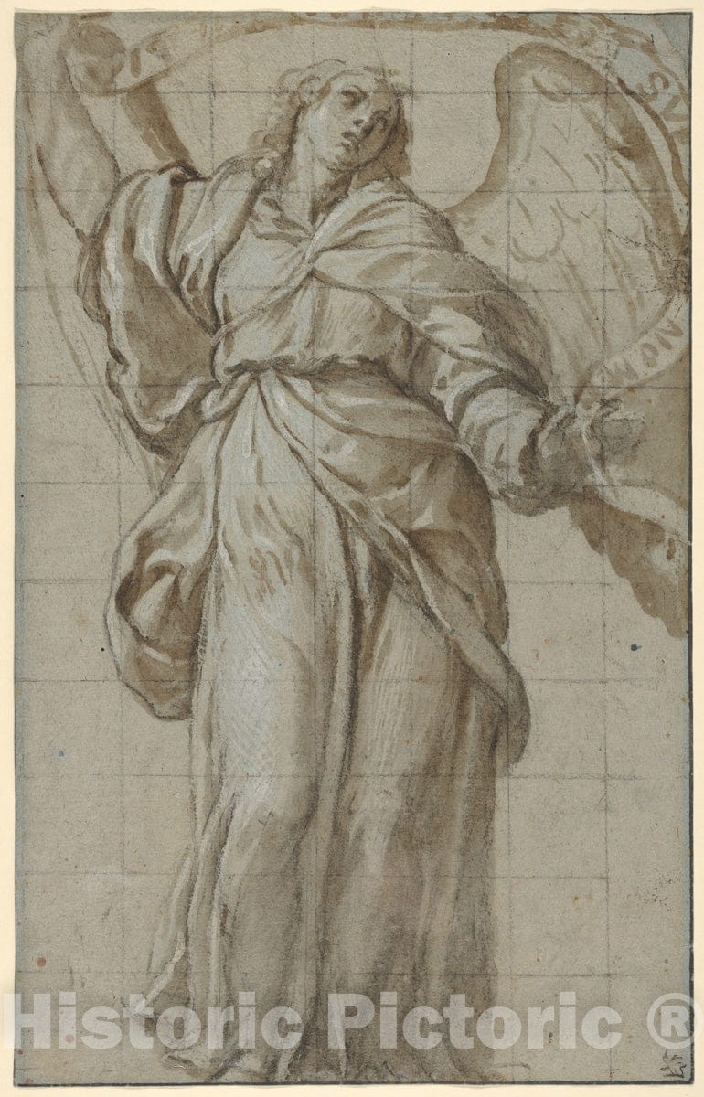 Art Print : Giovanni Domenico Caresana - Standing Angel Holding a Scroll : Vintage Wall Art