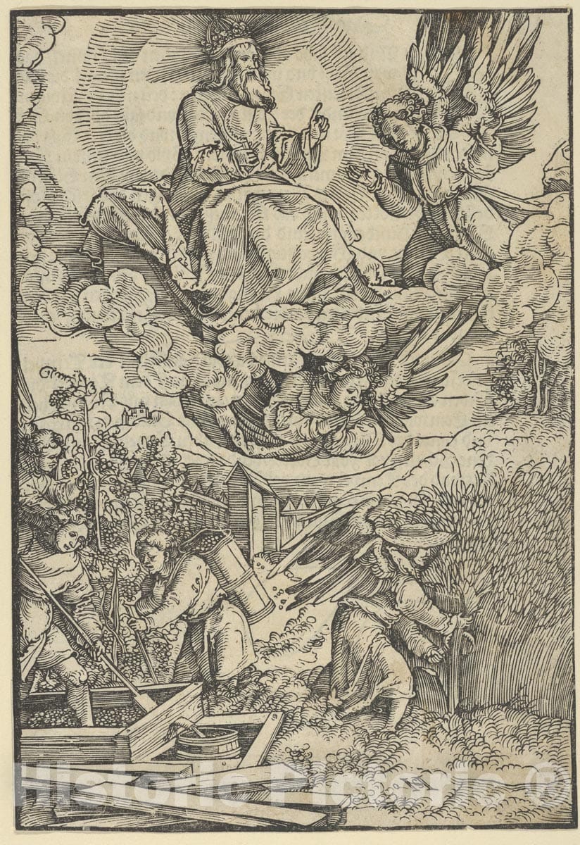 Art Print : Hans Schäufelein - The Harvest and The Wine-Press of Blood : Vintage Wall Art