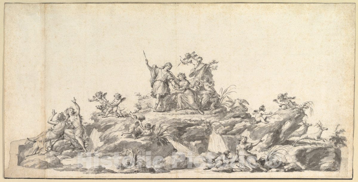 Art Print : Fedele Fischetti - Design for The Fontana di Venere e Adone, Reggia di Caserta, Naples : Vintage Wall Art