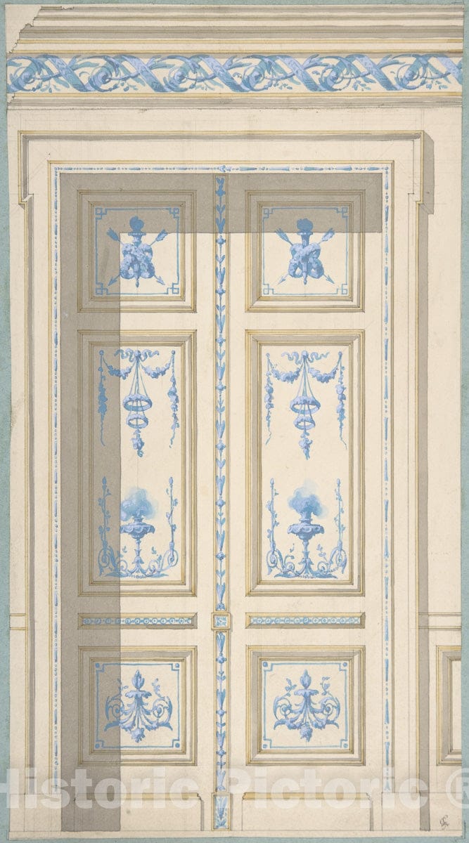 Art Print : Jules-Edmond-Charles Lachaise - Design for Bedroom Doors, Hôtel de Jagan : Vintage Wall Art