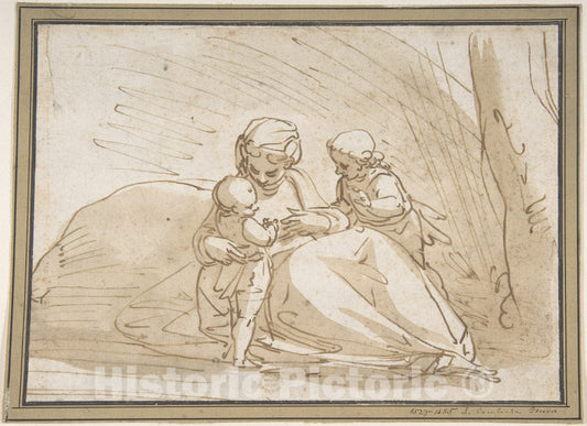 Art Print : Luca Cambiaso - Madonna and Child with The Infant Saint John : Vintage Wall Art