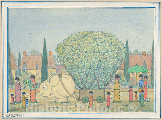 Art Print : Herbert E. Crowley - Cabbages, a Wiggle Much Design : Vintage Wall Art