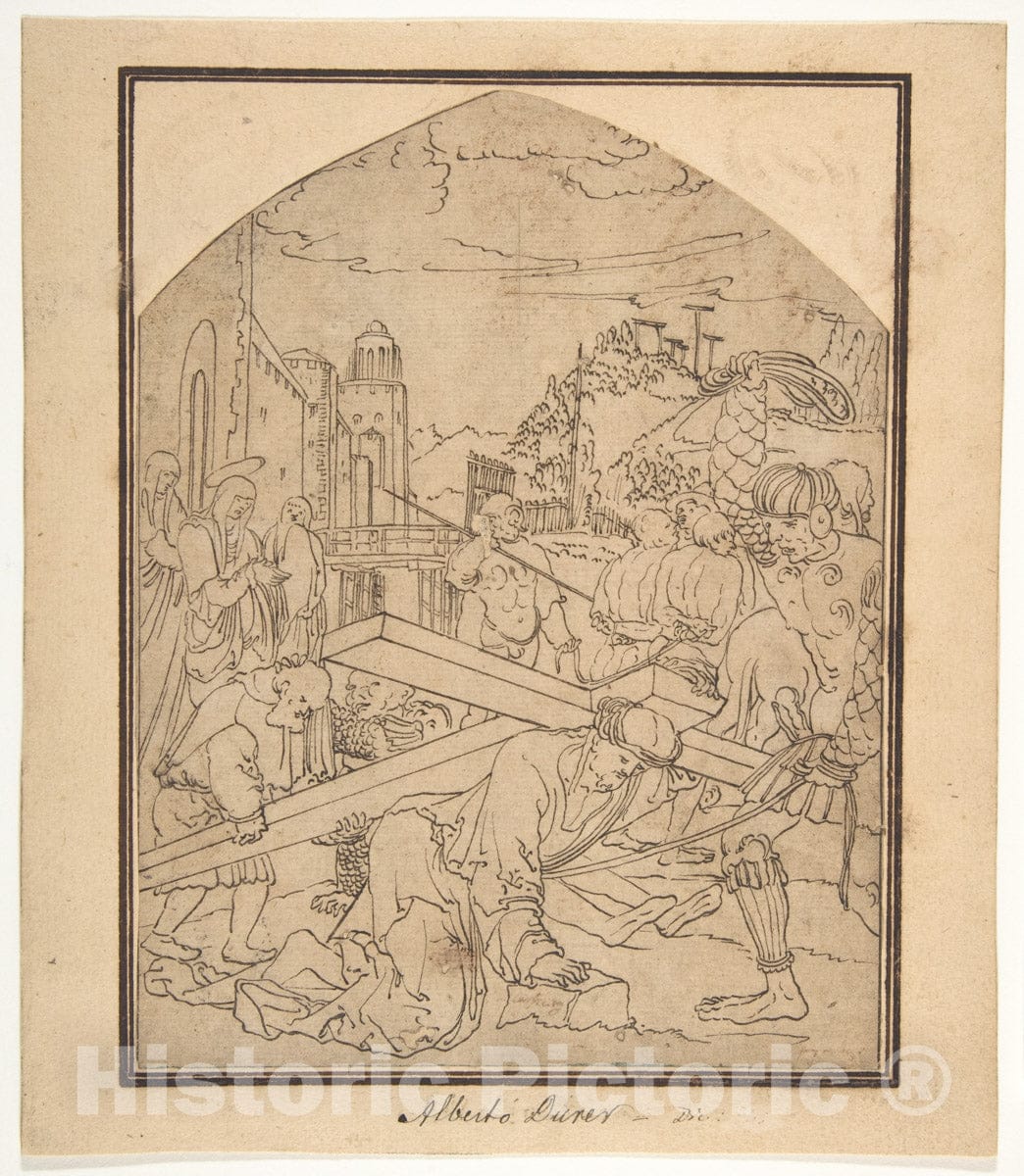 Art Print : Circle of (?) Wolfgang Huber - Christ Carrying The Cross : Vintage Wall Art