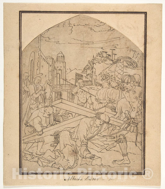 Art Print : Circle of (?) Wolfgang Huber - Christ Carrying The Cross : Vintage Wall Art