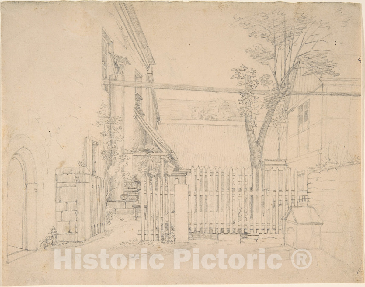 Art Print : August Heinrich - View of a Courtyard in Loschwitz (?) : Vintage Wall Art