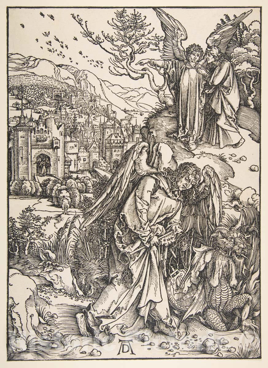 Art Print : Albrecht Dürer - The Angel with The Key to Bottomless Pit : Vintage Wall Art