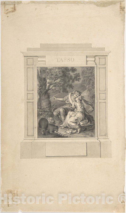 Art Print : Richard Westall - Fronticepiece for Tasso's Poems : Vintage Wall Art