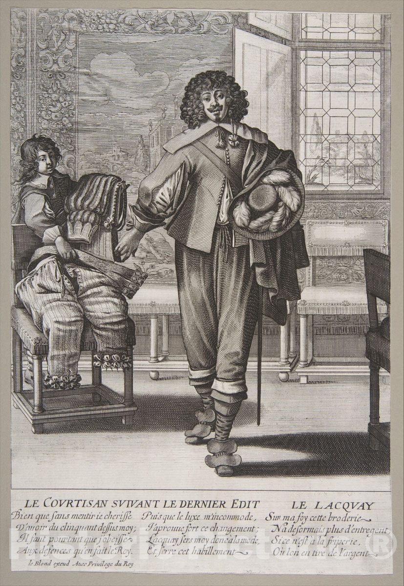 Art Print : Abraham Bosse - Courtier Following Edict Against Superfluity in Dress : Vintage Wall Art