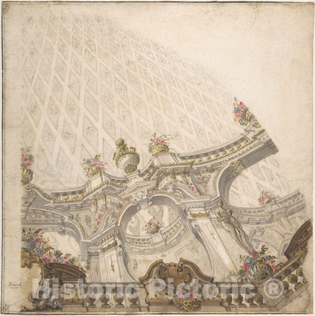 Art Print : Giovanni Antonio Torricelli - Design for a Cupola Decoration : Vintage Wall Art