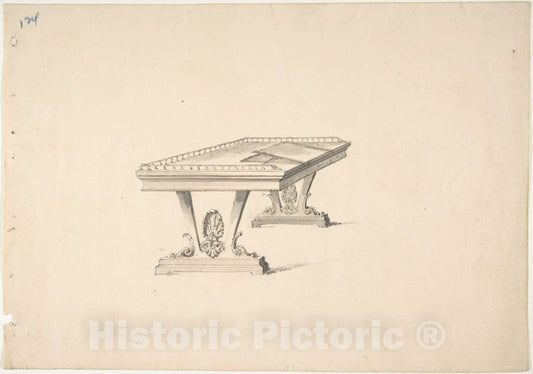 Art Print : British, 19th Century - Design for a Work Table with a Railing : Vintage Wall Art