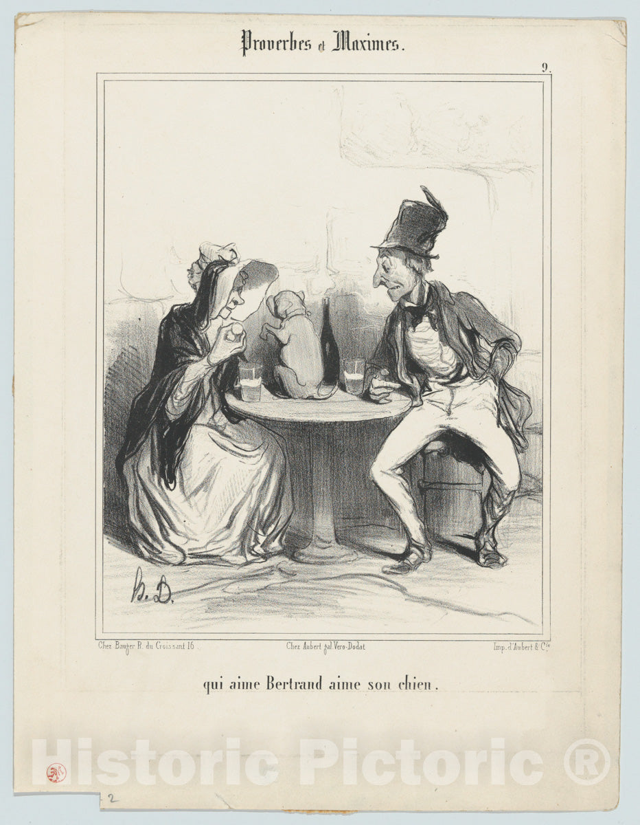 Art Print : Qui aime Bertrand aime Son Chien - Artist: Honore Daumier - Created: 1840 : Vintage Wall Art