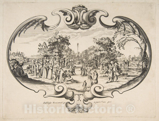 Art Print : Nicolas Cochin - Fan with Figures in a Garden : Vintage Wall Art