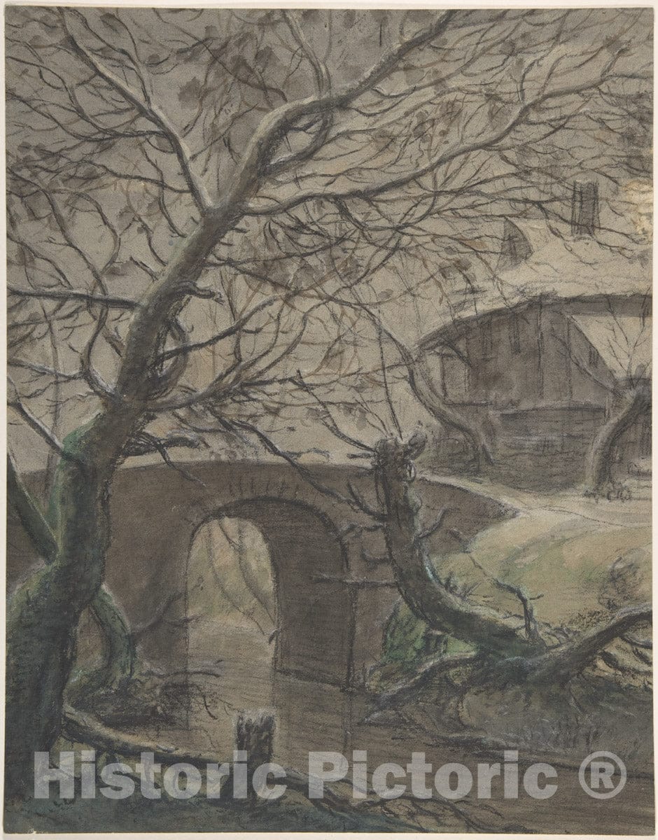 Art Print : Anthonie Waterloo - A House Near a Bridge : Vintage Wall Art