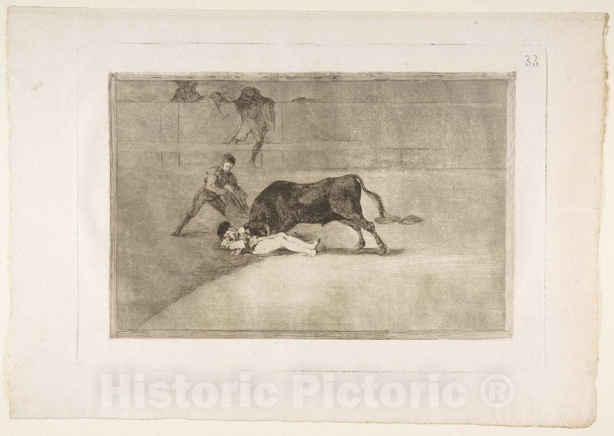 Art Print : Goya - Plate 33 from The 'Tauromaquia': The Unlucky Death of Pepe Illo in The Ring at Madrid. : Vintage Wall Art