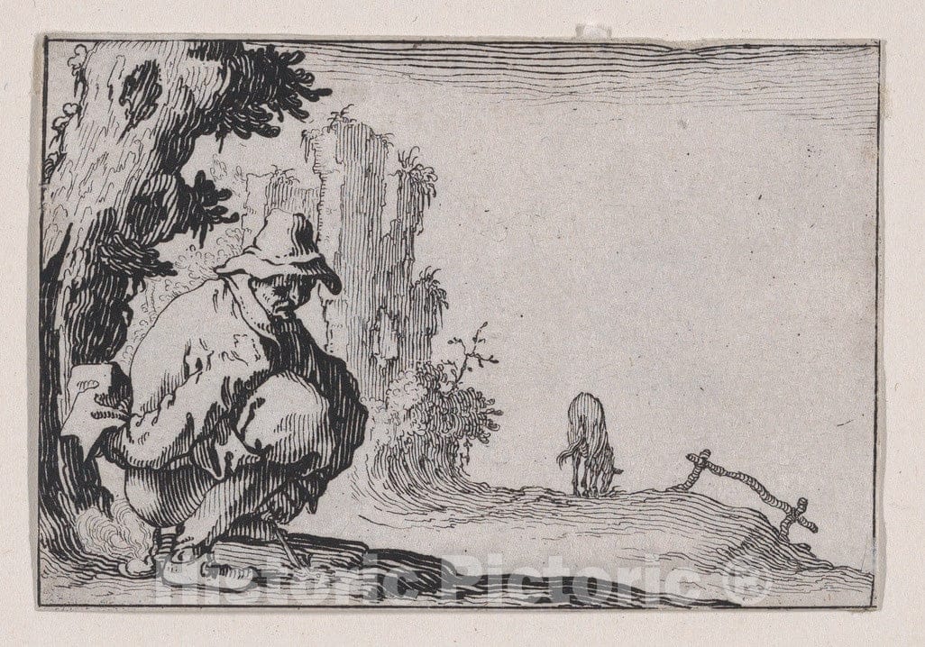 Art Print : Jacques Callot - Le Paysan Accroupi (The Squatting Peasant), from Les Caprices Series A, The Florence Set : Vintage Wall Art