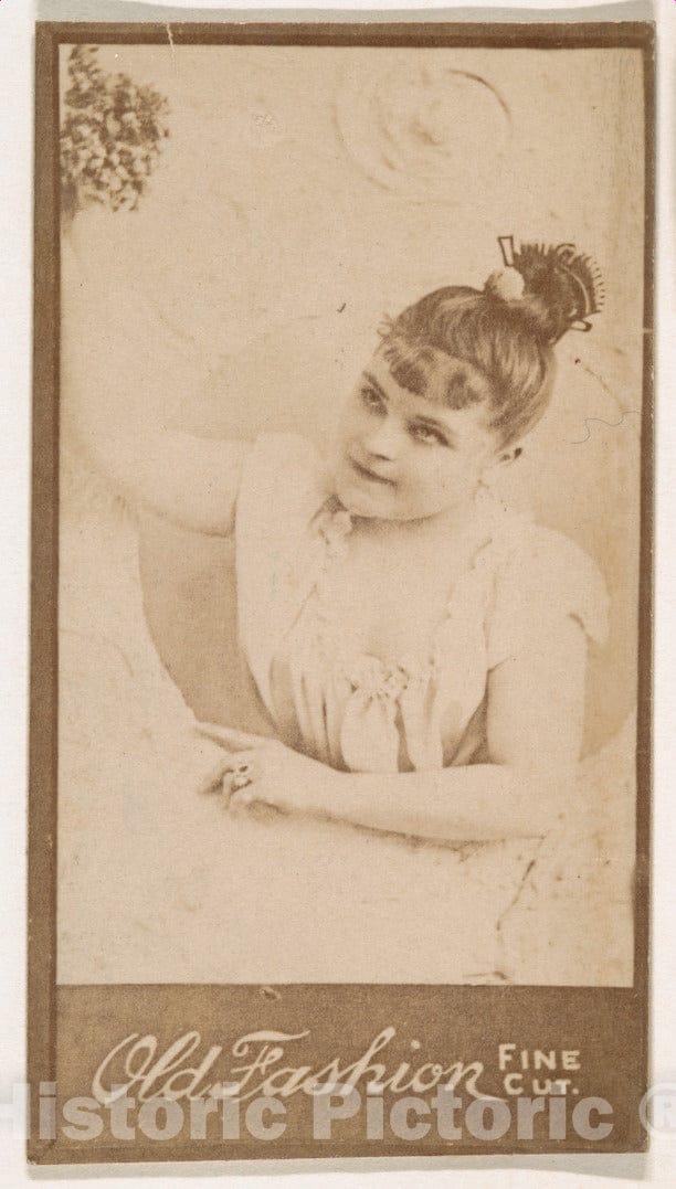 Photo Print : Actress Holding Bouquet aloft, from The Actresses Series (N664) Promoting Old Fashion Fine Cut Tobacco : Vintage Wall Art