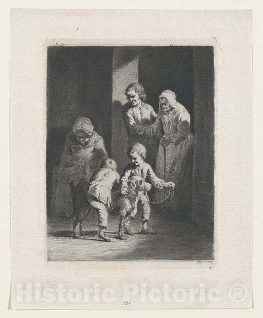 Art Print : Jean Jacques de Boissieu - Children Playing with a Dog : Vintage Wall Art