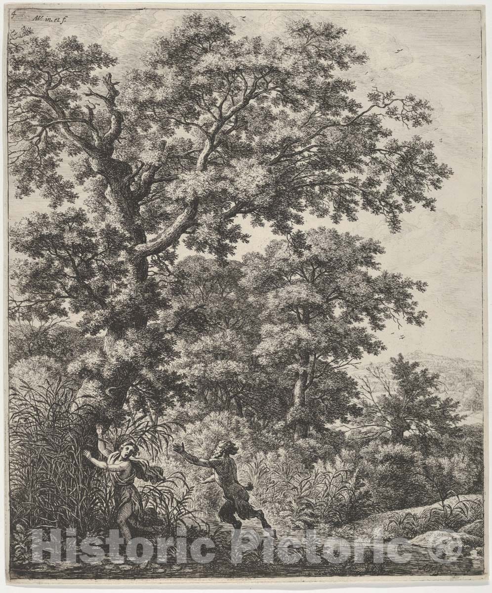 Art Print : Anthonie Waterloo - Landscape with Pan and Syrinx, from The Series of Six Mythological Scenes : Vintage Wall Art
