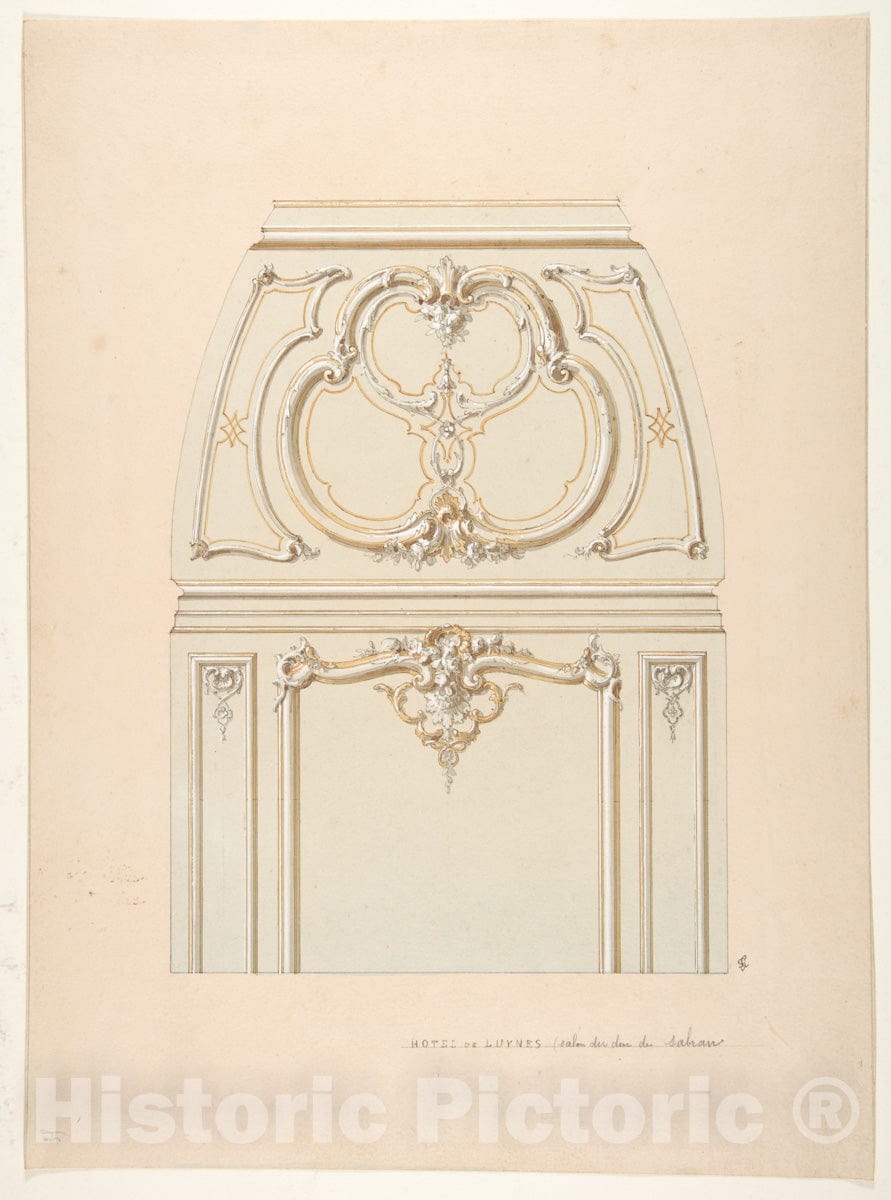 Art Print : Design for Rococco-Style Wall and Cove Ornament in The Salon of The Hotel de Luynes - Artist: Jules-Edmond-Charles Lachaise - Created: 19th Century : Vintage Wall Art