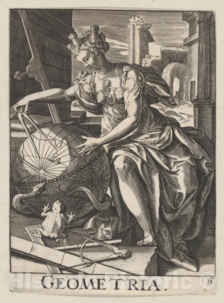 Art Print : Paulus Fürst - Plate 6: Geometria, from The Seven Liberal Arts : Vintage Wall Art