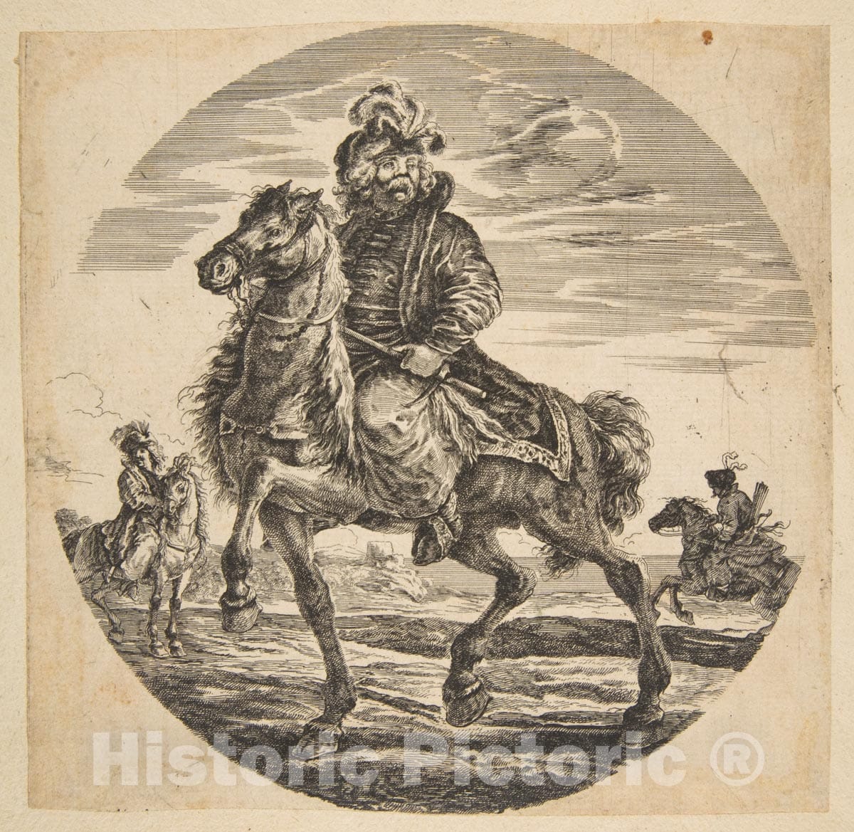 Art Print : Hungarian Horseman Riding Towards The Left - Artist: Stefano Della Bella : Vintage Wall Art