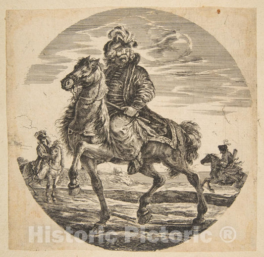 Art Print : Hungarian Horseman Riding Towards The Left - Artist: Stefano Della Bella : Vintage Wall Art