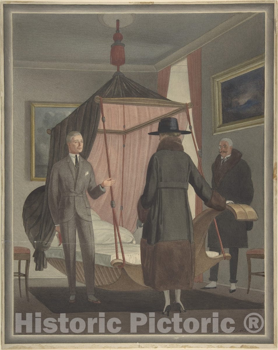 Art Print : Otto Friedr. Carl Lendecke - Two Man and a Woman in a Bedroom : Vintage Wall Art