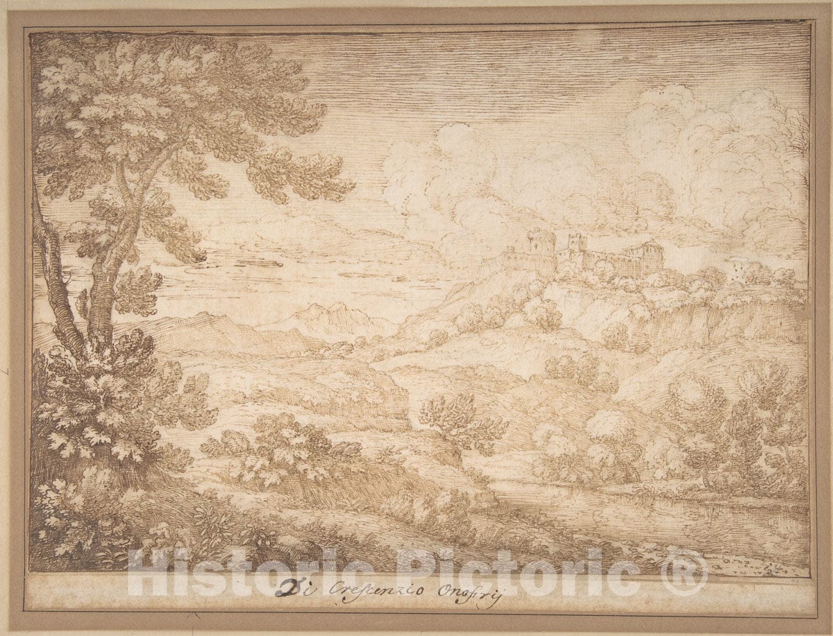 Art Print : Crescenzio Onofri - Landscape with a Castle on a Hill : Vintage Wall Art