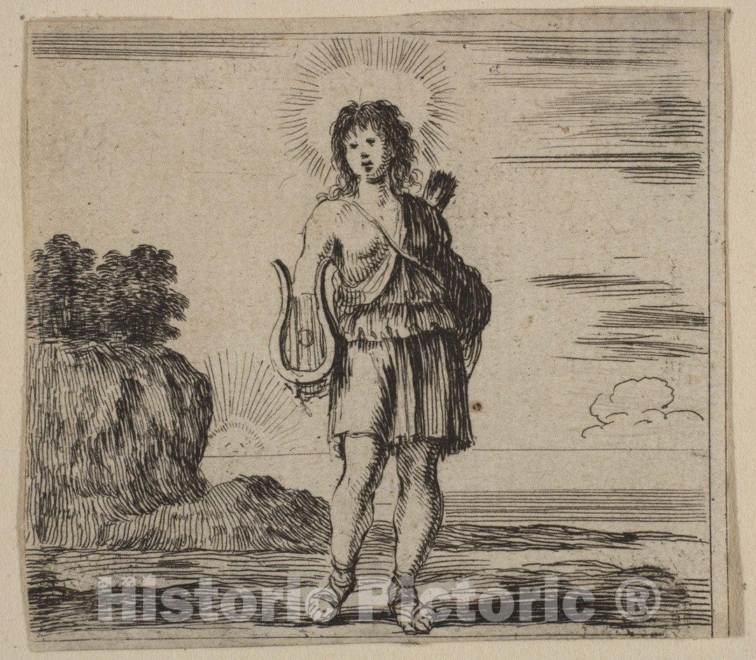 Art Print : Etched by Stefano Della Bella - Apollo, from 'Game of Mythology' (Jeu de la Mythologie) : Vintage Wall Art