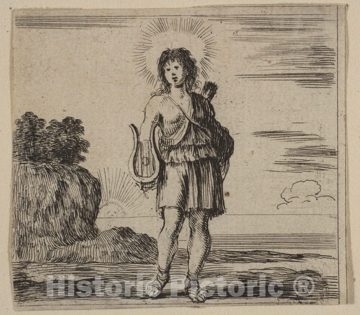 Art Print : Etched by Stefano Della Bella - Apollo, from 'Game of Mythology' (Jeu de la Mythologie) : Vintage Wall Art