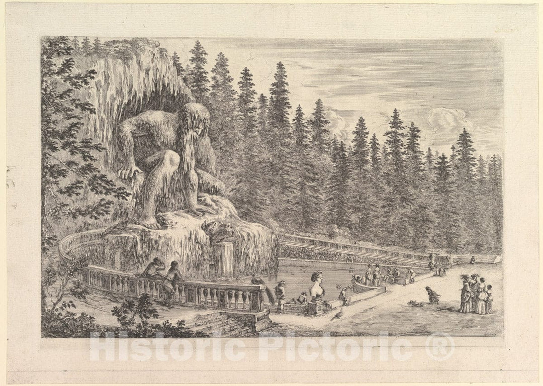 Art Print : Colossal Statue of The Appenino by Giambologna - Artist: Stefano Della Bella - Created: c1653 : Vintage Wall Art