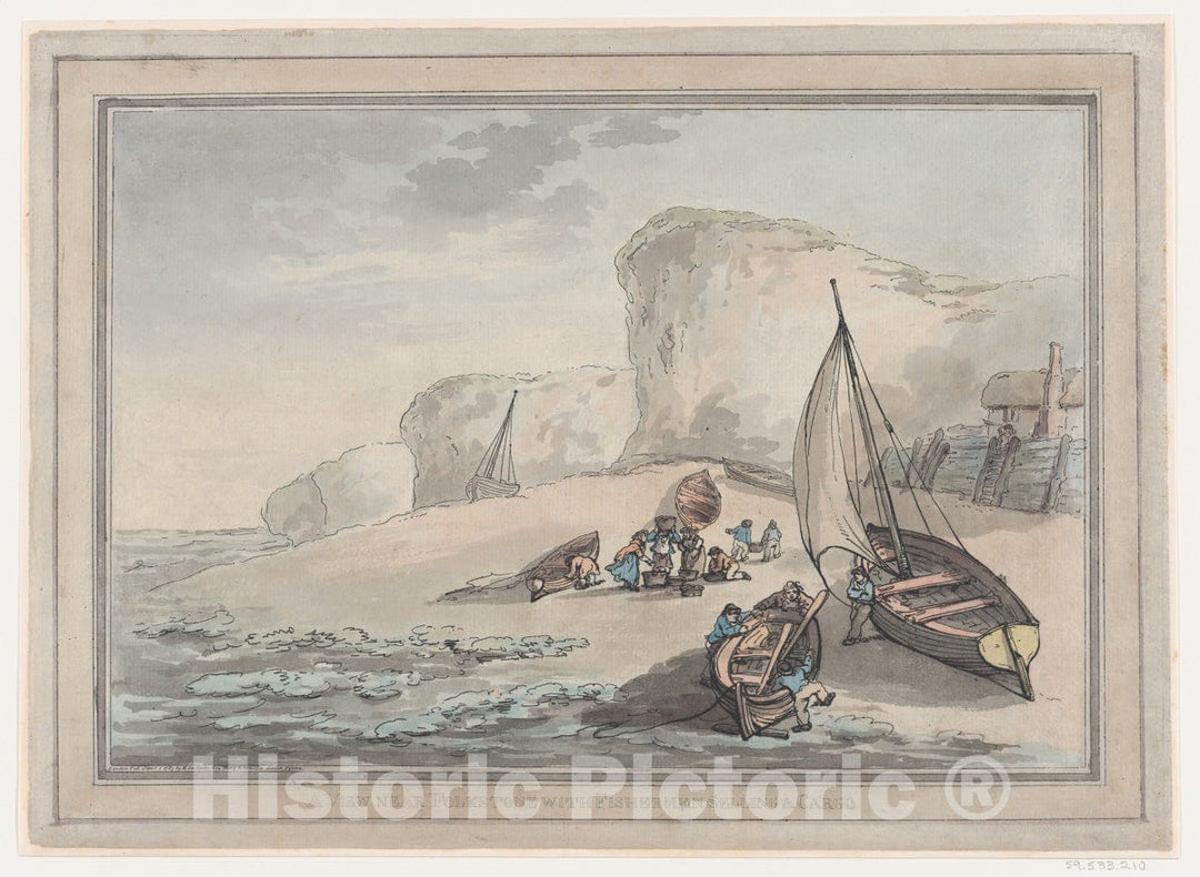 Art Print : Thomas Rowlandson - A View Near Folkstone with Fishermen Selling a Cargo : Vintage Wall Art