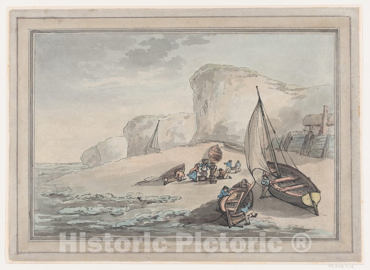 Art Print : Thomas Rowlandson - A View Near Folkstone with Fishermen Selling a Cargo : Vintage Wall Art