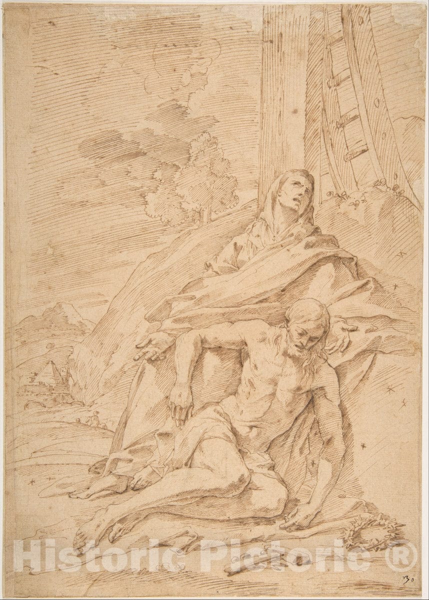 Art Print : Pietro Testa - The Virgin Lamenting Over The Dead Christ : Vintage Wall Art