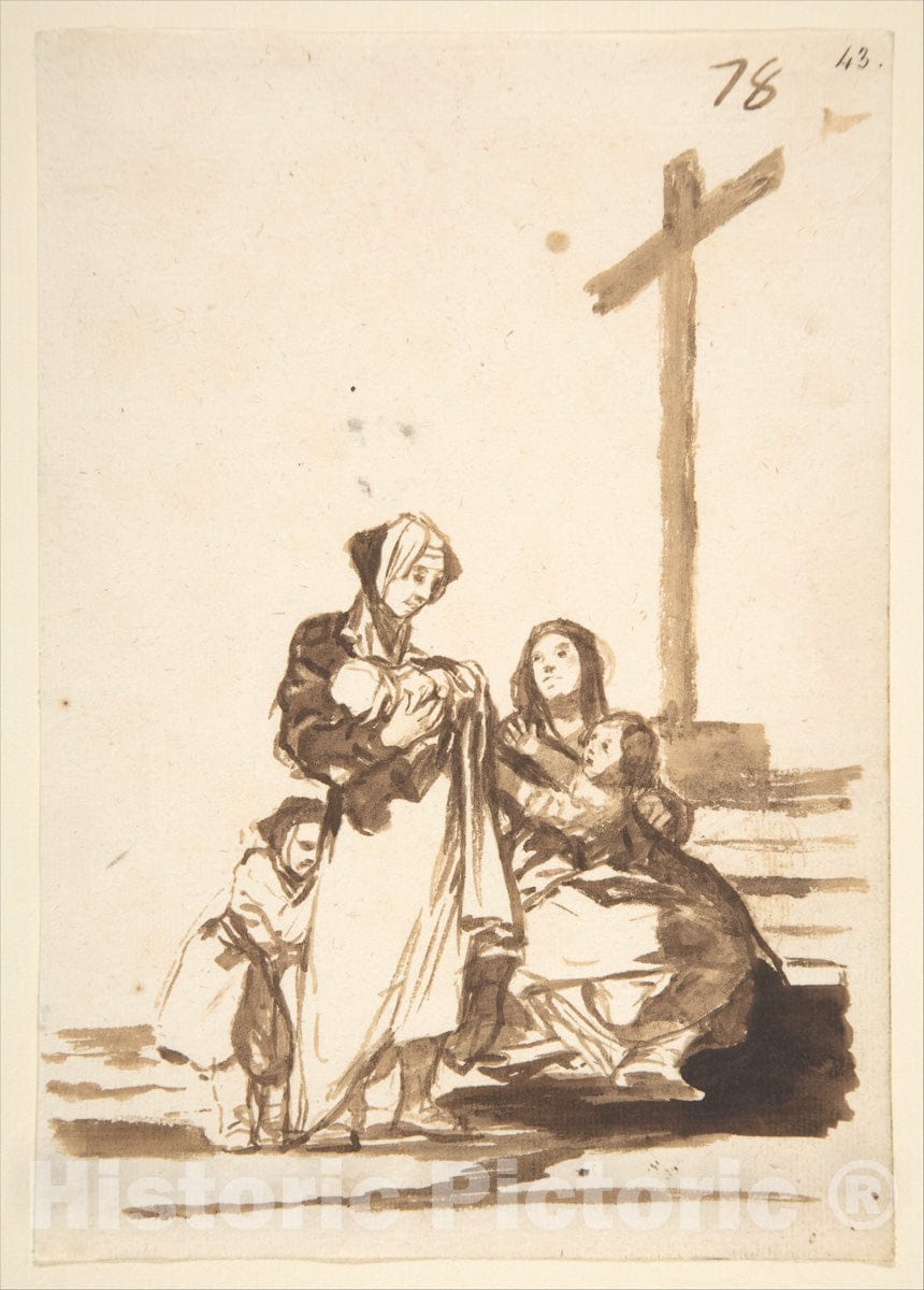 Art Print : Goya - Women with Children by a Wayside Cross, from Images of Spain Album (F), 78 : Vintage Wall Art