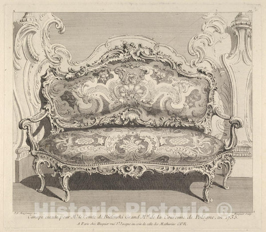 Art Print : Juste Aurèle Meissonnier - Canapé executé Pour Mr. le Comte de Bielenski, from 'Oeuvre de Juste Aurele Meissonnier' : Vintage Wall Art
