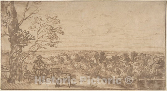 Art Print : Jan Lievens - Landscape with Figures : Vintage Wall Art