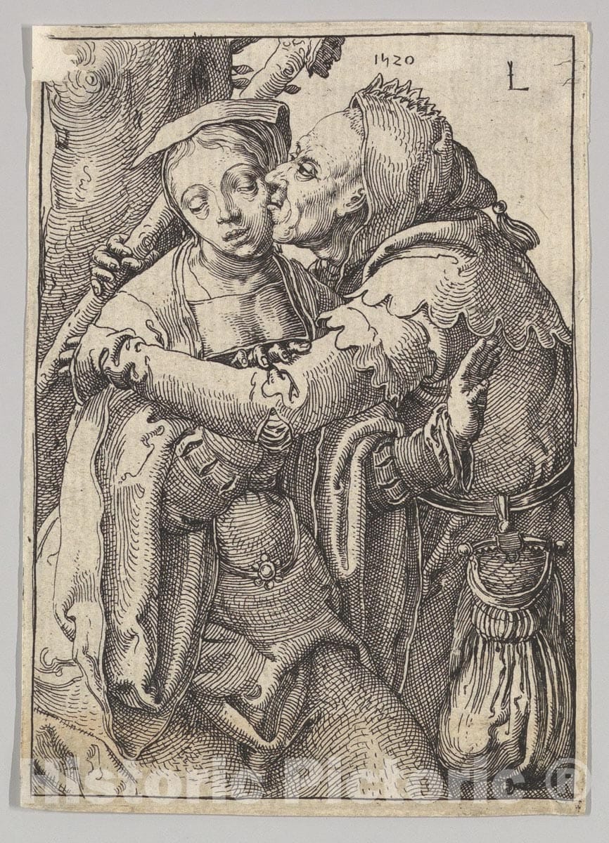 Art Print : Lucas Van Leyden - A Fool and a Woman (Reverse Copy) : Vintage Wall Art