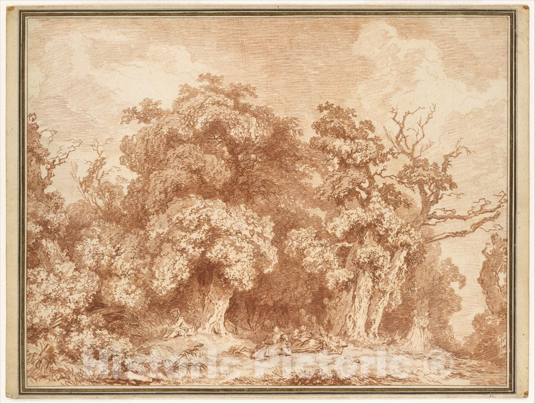 Art Print : Jean Honoré Fragonard - A Gathering at Wood's Edge : Vintage Wall Art
