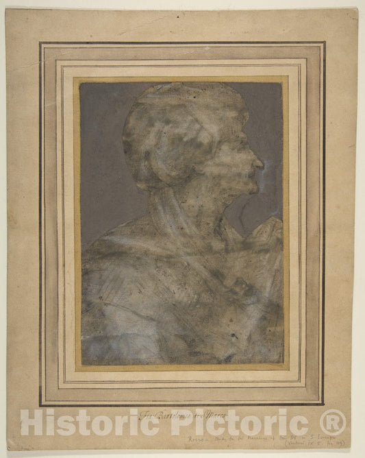 Art Print : Rosso Fiorentino - Bust of an Old Woman in Profile to Right : Vintage Wall Art