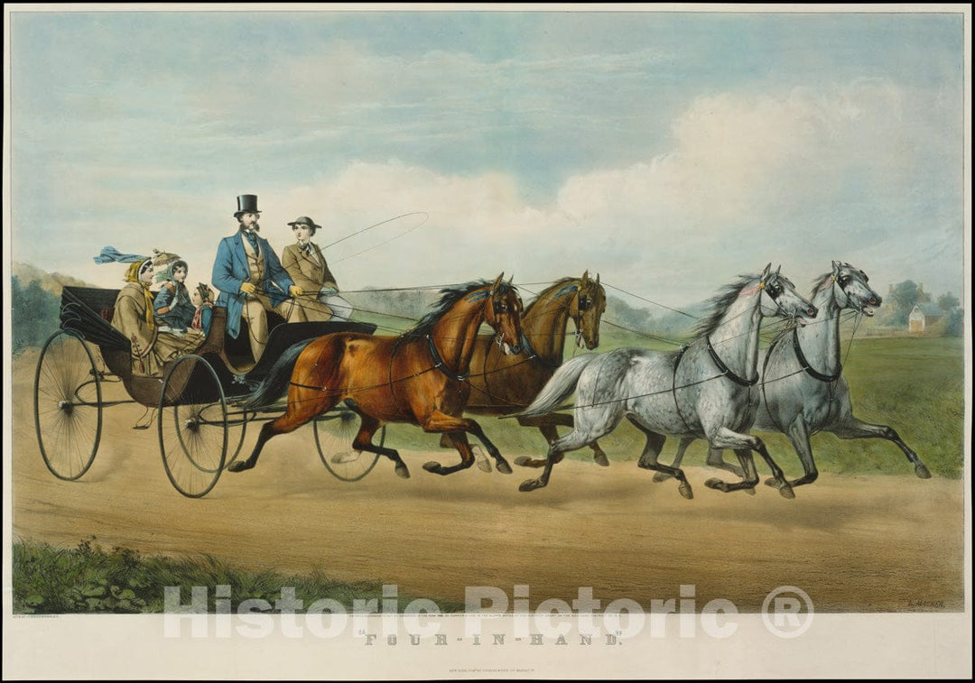 Art Print : Currier & Ives - Four-in-Hand : Vintage Wall Art