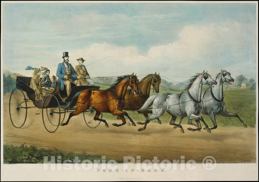 Art Print : Currier & Ives - Four-in-Hand : Vintage Wall Art
