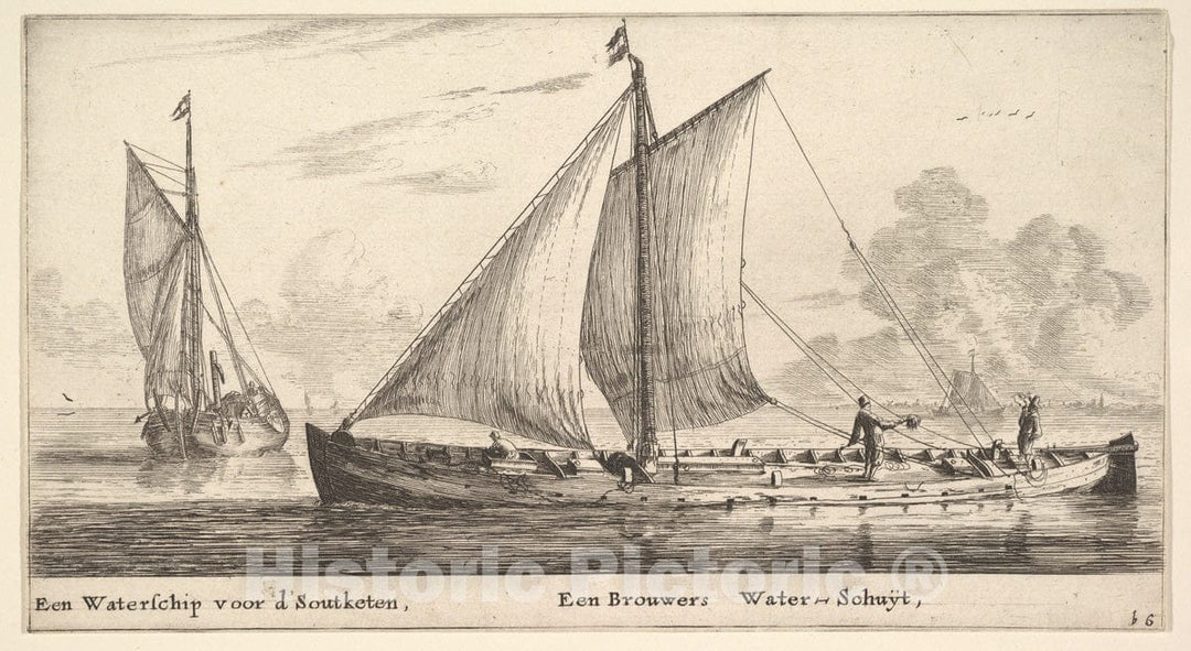 Art Print : Reinier Nooms, Called Zeeman - A Watership Carrying Water for Salt Works and Another One Carrying Water for The Breweries : Vintage Wall Art